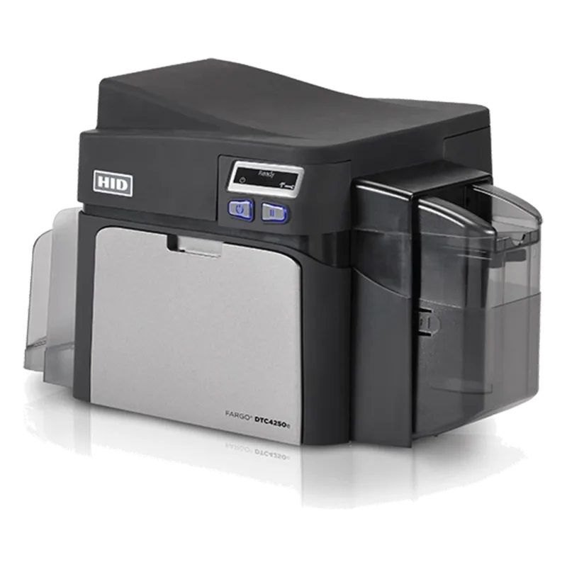 Impresora de Tarjetas ID FARGO DTC4250e / Dye Sublimation y Transferencia Térmica de Resina / Resolución 300 dpi / Seguridad AES-256 / Interfaz USB 2.0 y Ethernet / Capacidad de Tarjeta de Entrada 100 Tarjetas HID 52100