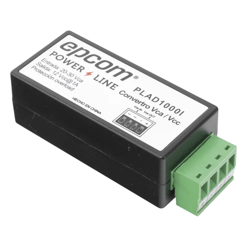 (2 en 1) Convertidor de Energía 24 Vca a 12 Vcc (CA a CD) y Filtro Contra Ruido para Cámaras / Voltaje de Entrada 20~30 Vca / Salida 12Vcc @ 1 A / ENVIO DE ENERGIA A LARGAS DISTANCIAS / Terminales Tipo Tornillo. EPCOM POWERLINE PLAD1000I