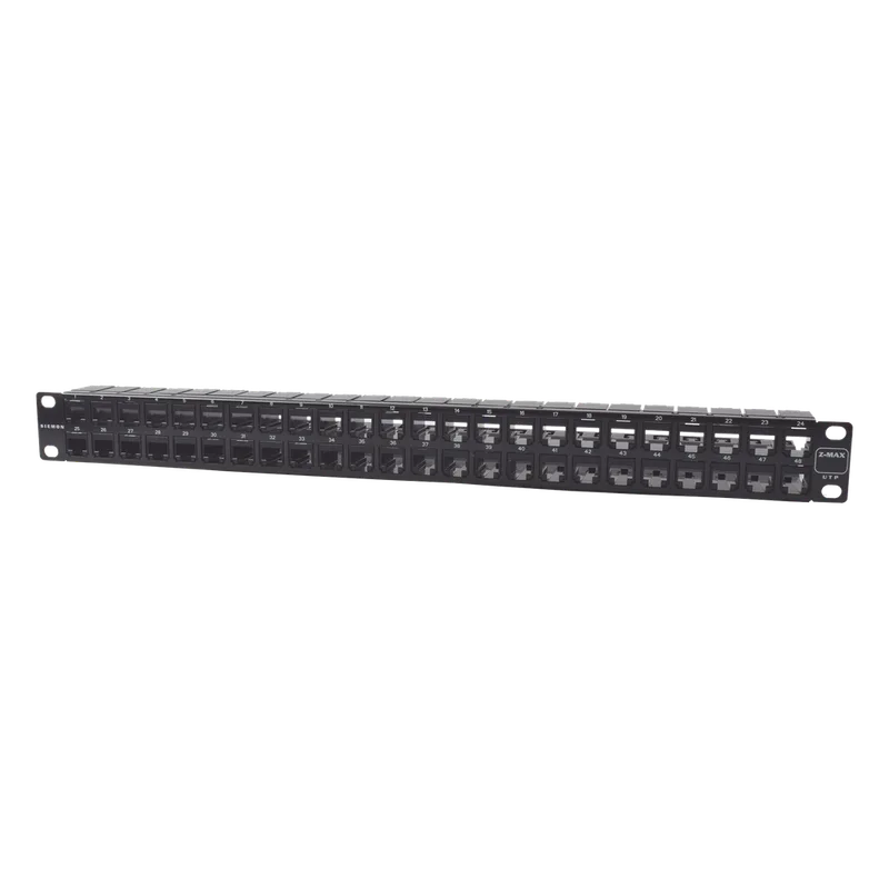 Patch Panel UTP Z-MAX de 48 Puertos, Precargado con Jacks Categoría 6, Plano, 1UR SIEMON Z6-PNL-U48K