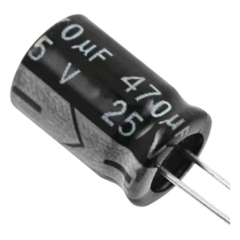 Capacitor Electrolítico de Aluminio, Radial de 470 µFd, 25 Vcc, 105 °C, 8 x 15 mm. CE470/25V