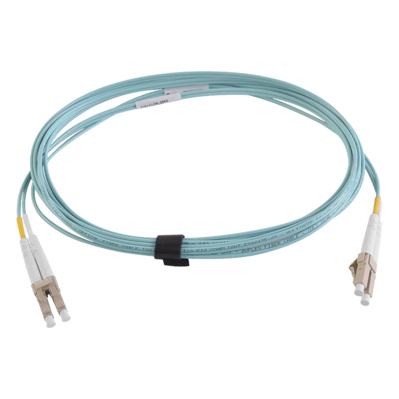 Jumper de Fibra Óptica Multimodo 50/125 XGLO OM3, LC-LC Duplex, OFNR, Color Aqua, 5 Metros (16.40 Pies) SIEMON FJ2-LCLC5L-05AQ