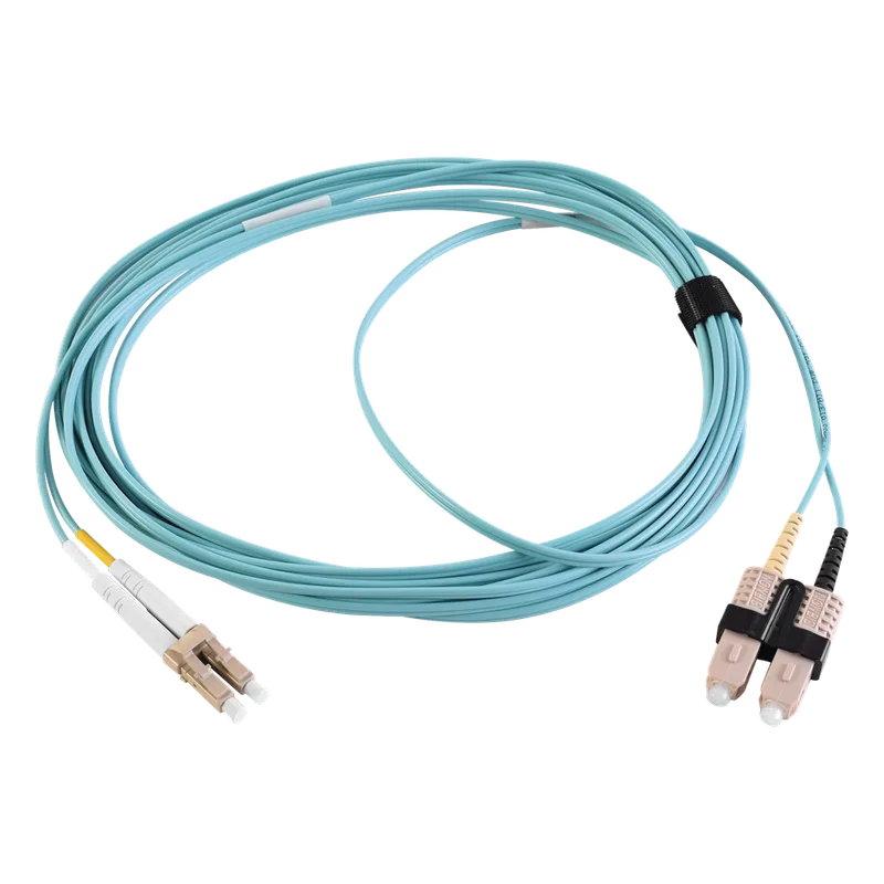 Jumper de Fibra Óptica Multimodo 50/125 XGLO OM3, LC-SC Duplex, OFNR, Color Aqua, 1 Metro (3.28 Pies) SIEMON FJ2-LCSC5L-01AQ