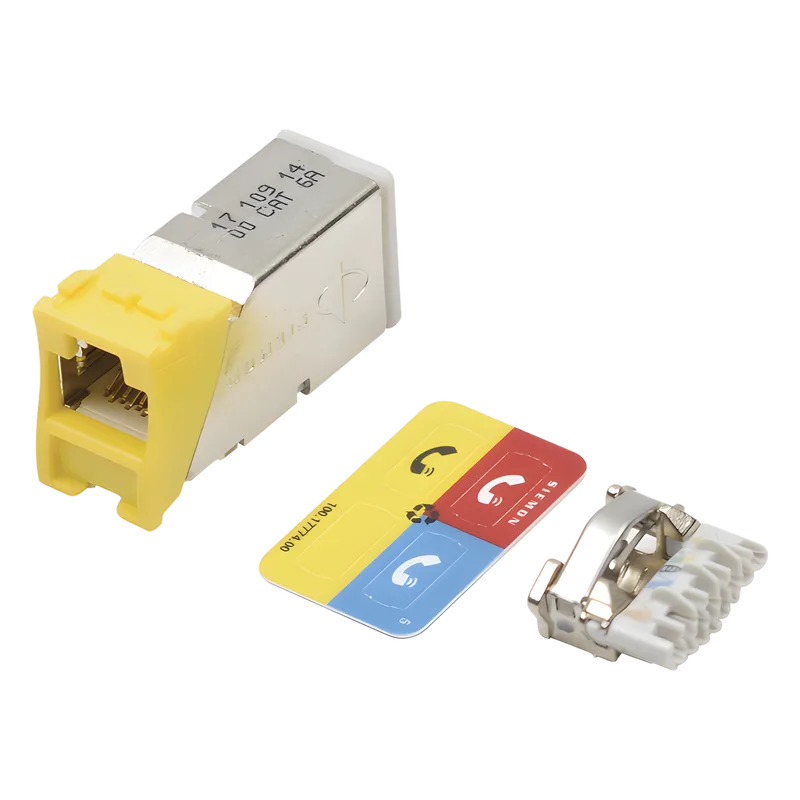 Jack Z-Max Cat6A, Blindado, Montaje Híbrido en Placa de Pared (Plano y Angulado), Color Amarillo SIEMON Z6A-S05