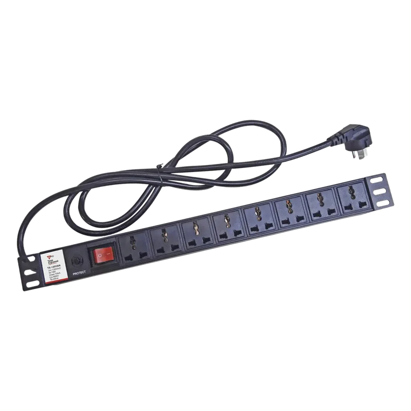 Protector de 120 Vca con 8 contactos de alimentación en color negro para aplicaciones en Rack EPCOM POWERLINE TX120VBR