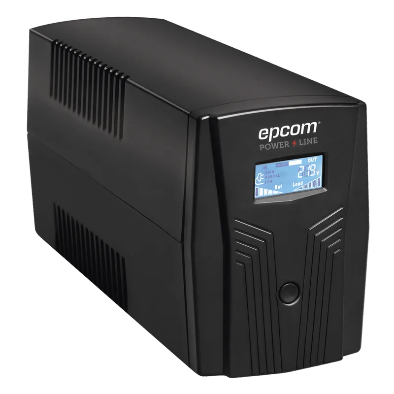 UPS Con Más Potencia de 600VA / 360 W Con Display LCD y Regulador de Voltaje AVR, 4 Contactos NEMA 5-15R, Batería 7 Ah y Puertos RJ45 y USB EPCOM POWERLINE EPU500LCD