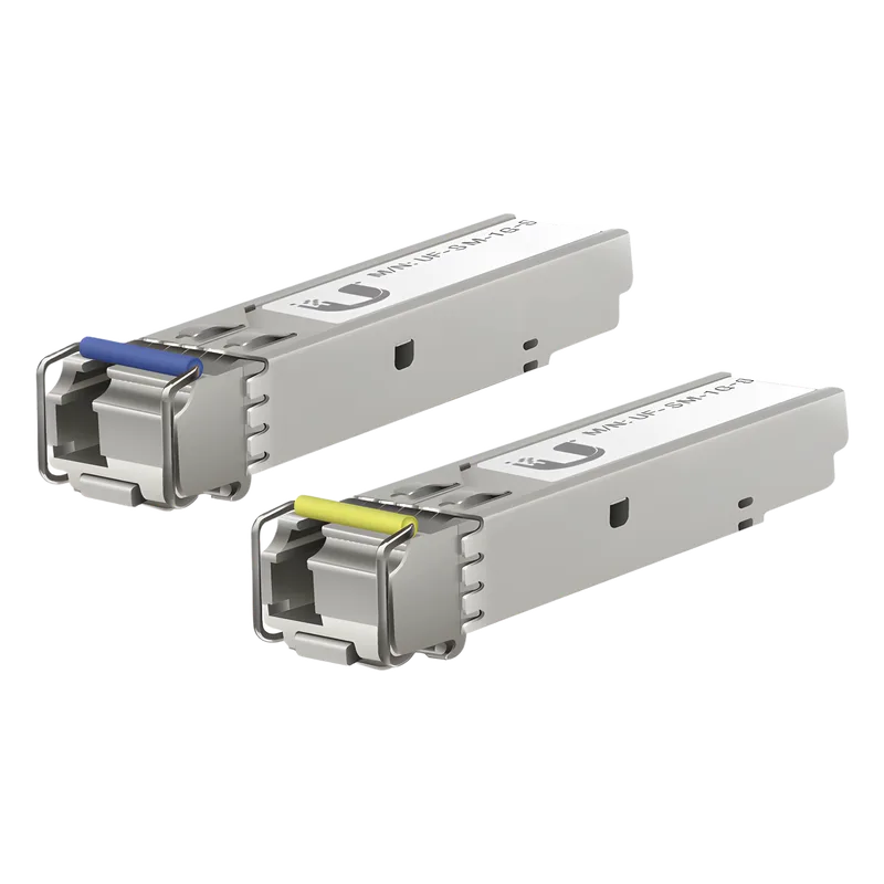 UFiber Módulo SFP, transceptor MiniGibic MonoModo 1.25 Gbps, distancia 3km, un conector LC, incluye 2 tranceptores UBIQUITI UF-SM-1G-S