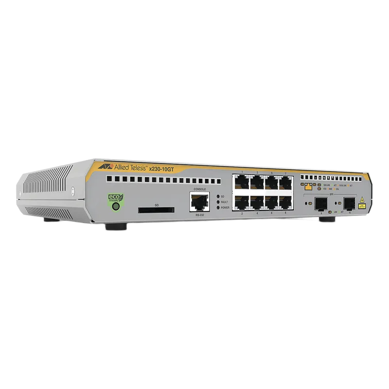Switch Administrable Capa 3, 8 puertos 10/100/1000 Mbps + 2 puertos SFP Gigabit ALLIED TELESIS AT-X230-10GT-10