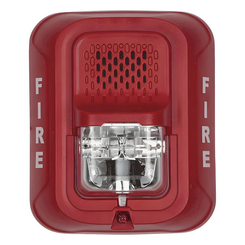 Sirena con lámpara estroboscópica de 2 hilos para pared, color rojo, leyenda FIRE, candela seleccionable en campo SYSTEM SENSOR P2R-L