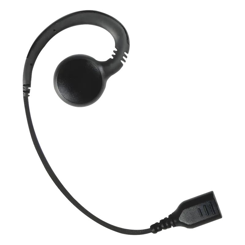 Auricular giratorio con gancho en forma de "G" con cable de fibra trenzada y conector SNAP. Requiere micrófono de solapa de 1 o 2 hilos de la Serie SNAP. PRYME SNP-GH
