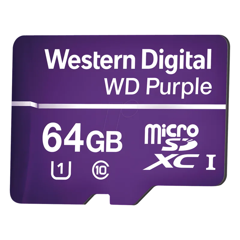 Memoria microSD de 64GB PURPLE, Especializada Para Videovigilancia, 10 VECES MAYOR DURACIÓN, 3 AÑOS DE GARANTIA Western Digital (WD) WD64MSD