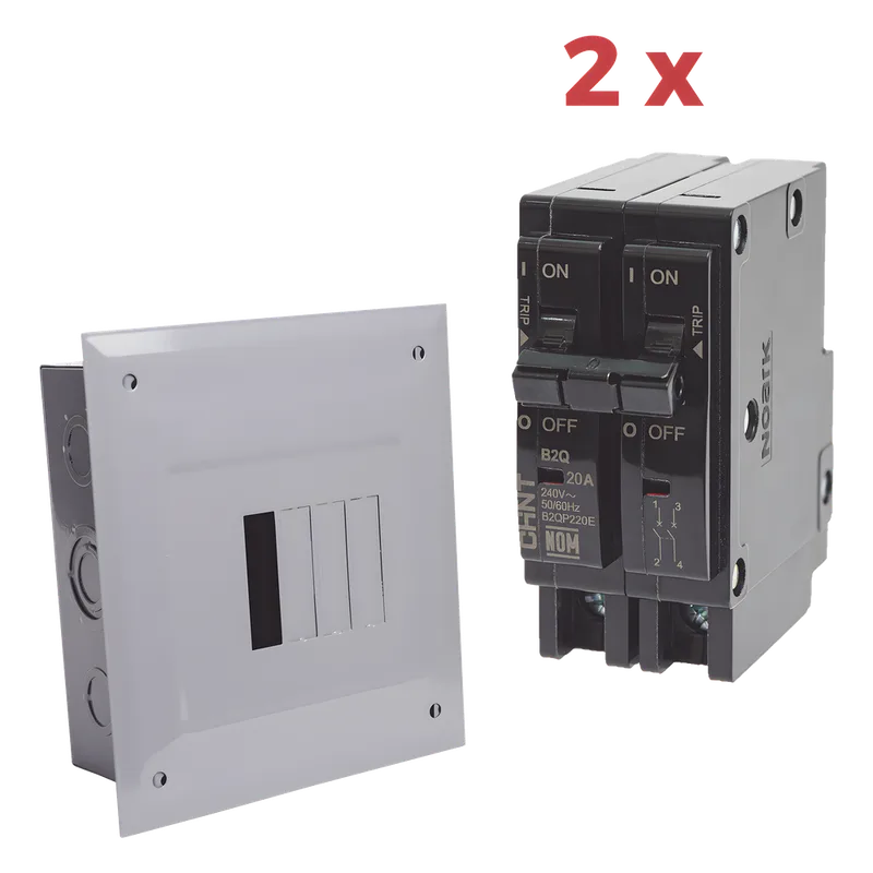 Kit Centro de Carga 4P para empotrar con 2 Interruptores Térmicos de 2 Polos, 20Amp 120/240Vca 10kA. CHINT KITC2Q420E