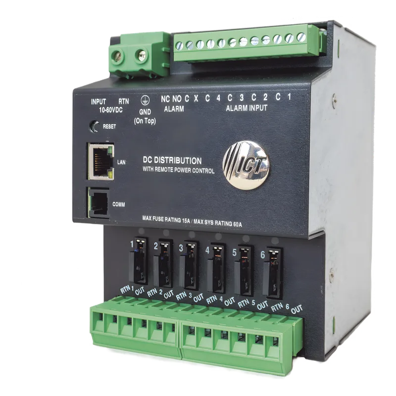 Fuente de distribución de 6 salidas, control y monitoreo Ethernet, Vo: 10-60V Dc, para montaje en riel din ICT ICTDINPDU6
