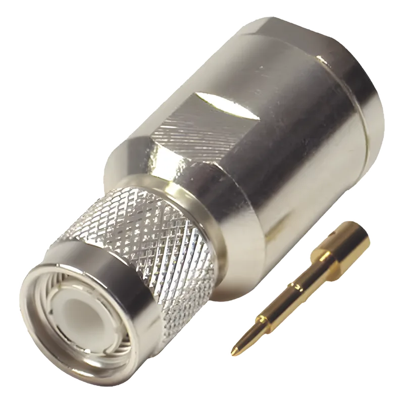 Conector TNC Macho de Rosca en 50 Ohm para cable LMR-400, 9913, 8214, CNT-400, RG8/U-SYS, RFLASH-1113, Plata/ Oro/ Teflón. RF INDUSTRIES,LTD RFT-1201-SI