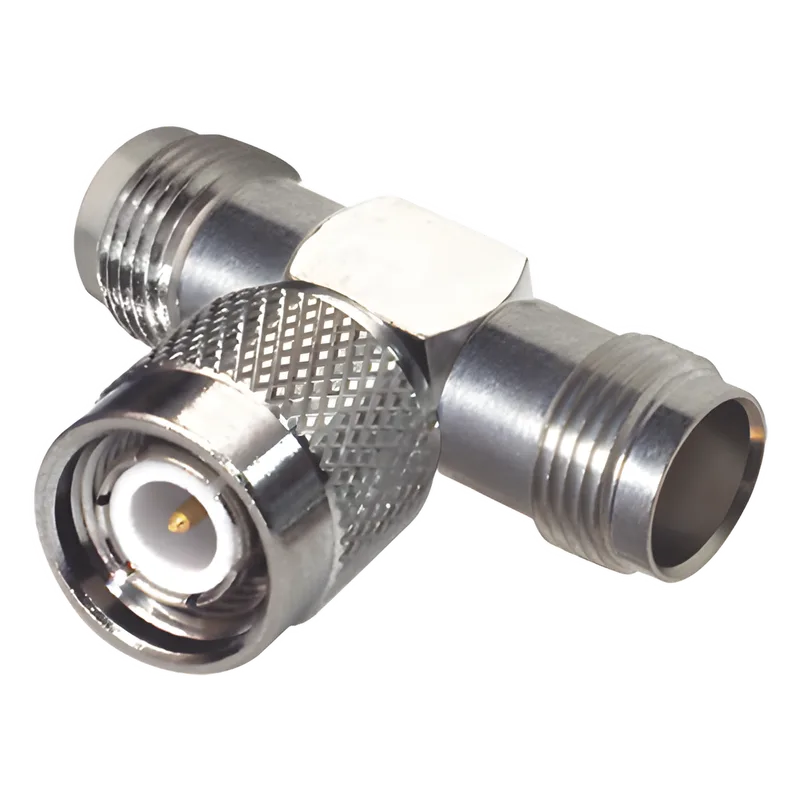 Adaptador en T de TNC Macho a Doble TNC Hembra, Níquel/ Oro/ Teflón. RF INDUSTRIES,LTD RFT-1228
