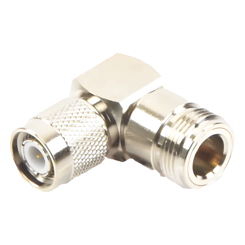 Adaptador en Ángulo Recto de Conector TNC Macho a N Hembra, Níquel/ Oro/ Teflón. RF INDUSTRIES,LTD RFT-1234-11