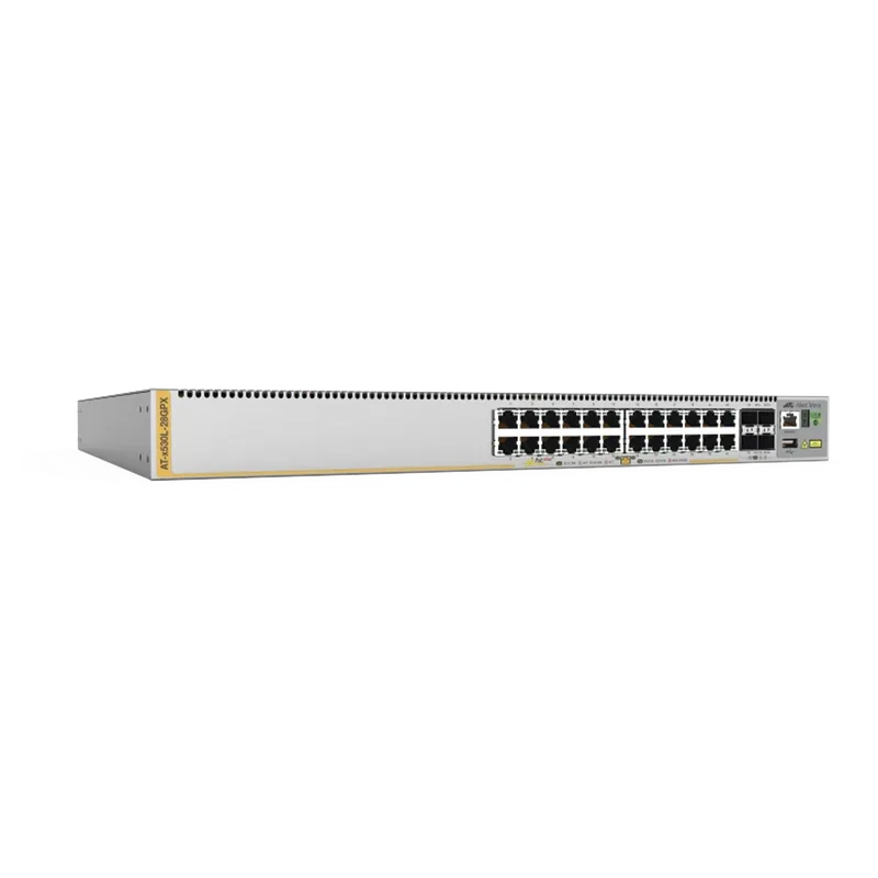 Switch L3 Stackable, 24x 10/100/1000-T PoE+, 4x SFP+, Fuente redundante integradas 740 Watts (TAA compliant version) ALLIED TELESIS AT-X530L-28GPX-90