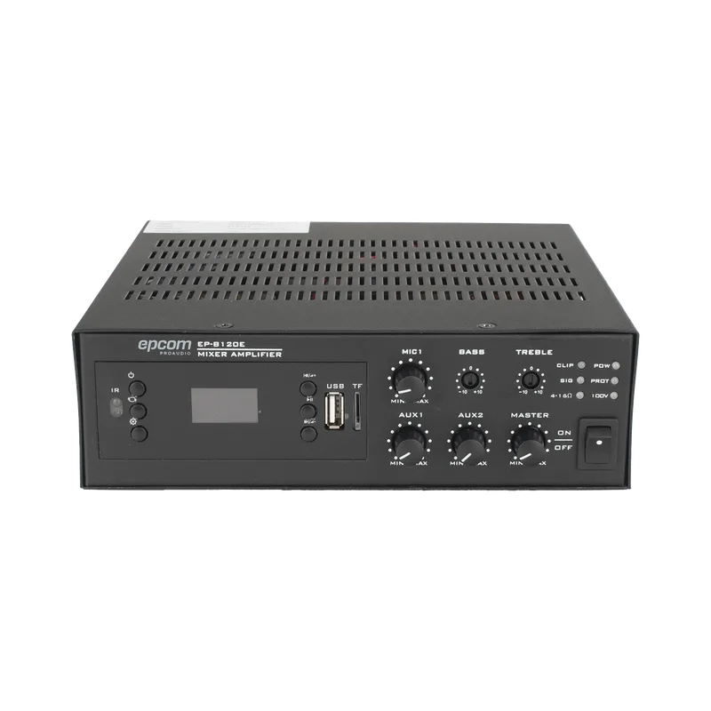 Amplificador de Potencia Digital Mini | 120W | Entrada XLR con Phantom 48V | 2 Entradas AUX | Bluetooth | Sintonizador FM | Reproducción MP3 | Protección contra Cortocircuito y Sobrecarga | 4~16&Omega; o 100V EPCOM PROAUDIO EP-B120E
