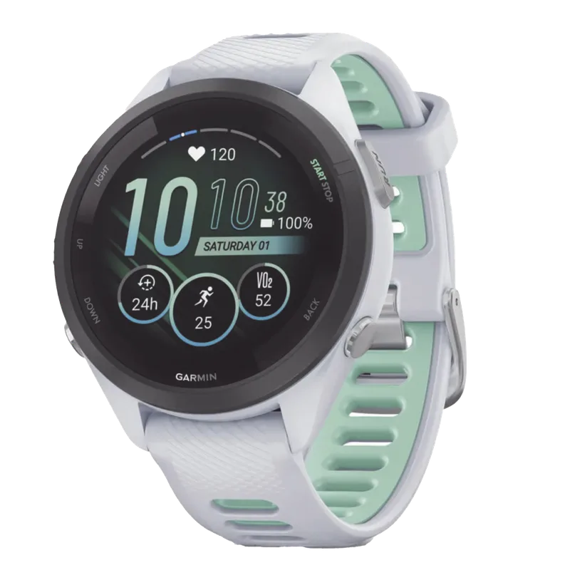 Forerunner® 265S, Bisel negro con carcasa en blanco y correa de silicona en blanco/verde GARMIN 10-02810-04