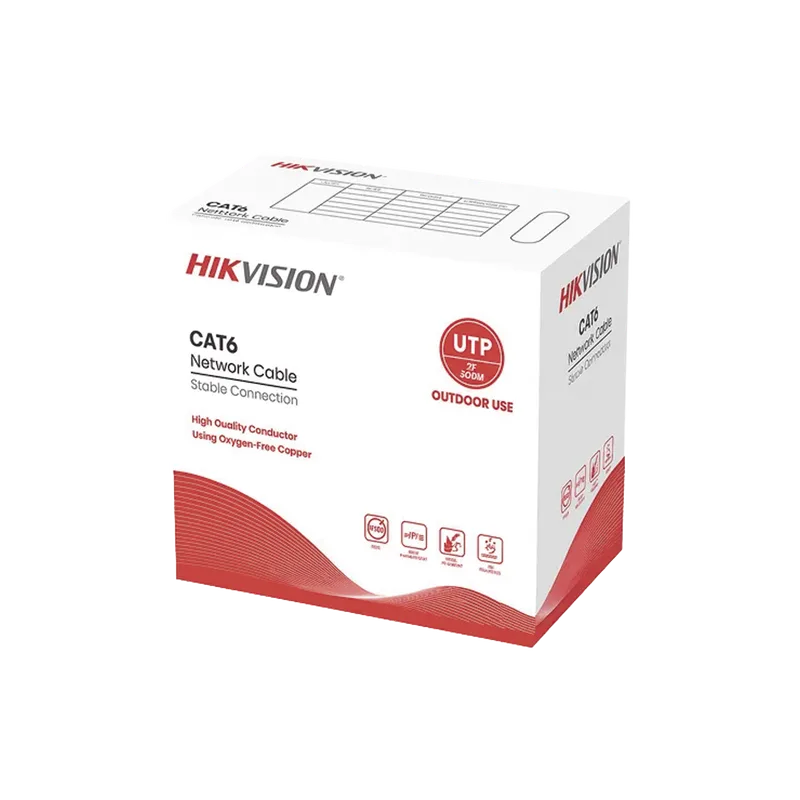 Bobina de Cable UTP 305 Metros (1000 Pies) / Cat 6 (24 AWG) / Color Negro / Uso en Exterior / 100% Cobre / Aplicaciones de CCTV y Redes de Datos HIKVISION DS-1LN6OUTPE