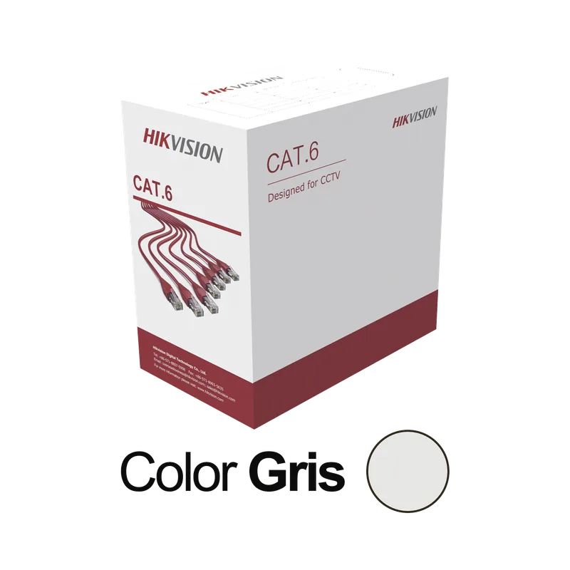 Bobina de cable UTP 305 mts / Cat6 (23 AWG) / Color Gris / PVC (CM) / Uso en Interior / 100% Cobre / Aplicaciones de CCTV y Redes de Datos HIKVISION DS-1LN6U-G