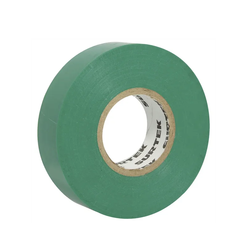 Cinta para aislar color Verde de 19 mm x 18 metros / Fabricada en PVC / Adhesivo acrílico. SURTEK SYS-138004