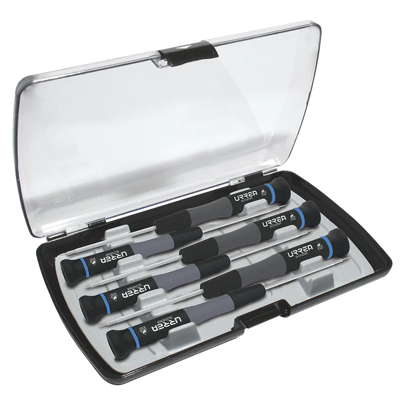 Juego de 6 destornilladores ESD torx en caja plástica de precisión URREA SYS-9501-BT