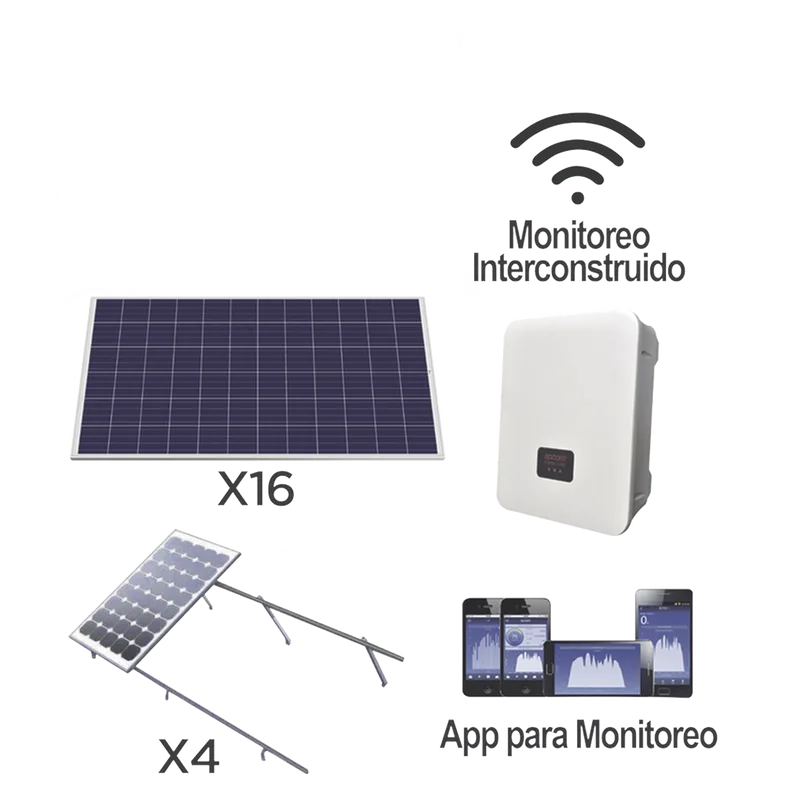 Kit solar para interconexión de 5 KW de potencia, 220 Vca con inversor cadena y paneles policristalinos. KITEPCOM5K330