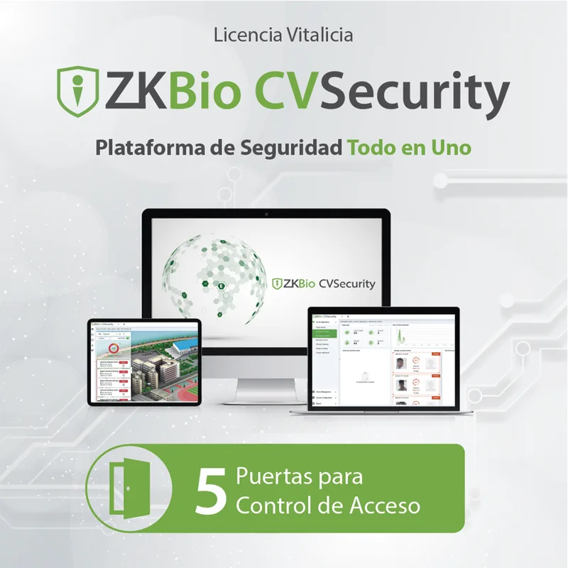 Licencia ZKBio CVSecurity / 5 Puertas / Vitalicia / Compatible InBioPro InBio APX / Green Label ZKTECO ZKCVACP5