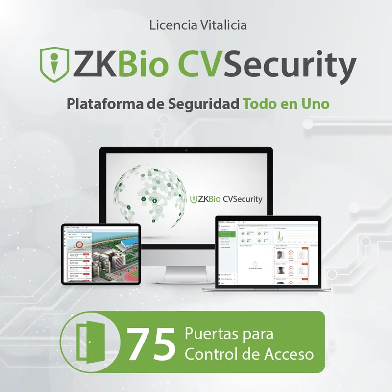 Licencia para ZKBio CVsecurity permite gestionar hasta 75 puertas para control de acceso ZKTECO ZKCVACP75