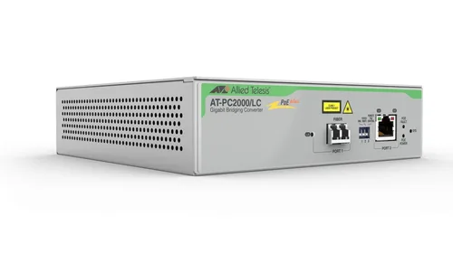 Convertidor de medios Gigabit Ethernet PoE+ a fibra óptica, conector LC, multimodo (MMF), distancia hasta 550 m ALLIED TELESIS AT-PC2000/LC-960