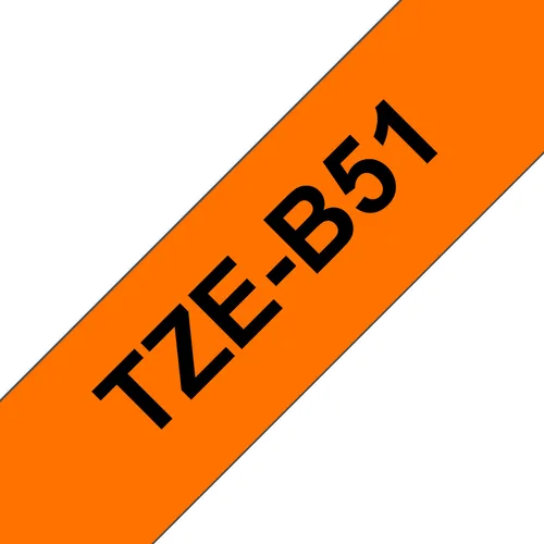 Etiqueta naranja continua laminada Brother TZEB51 - de 24 mm de ancho x 5 mts de largo. Impresión en negro Negro/Naranja