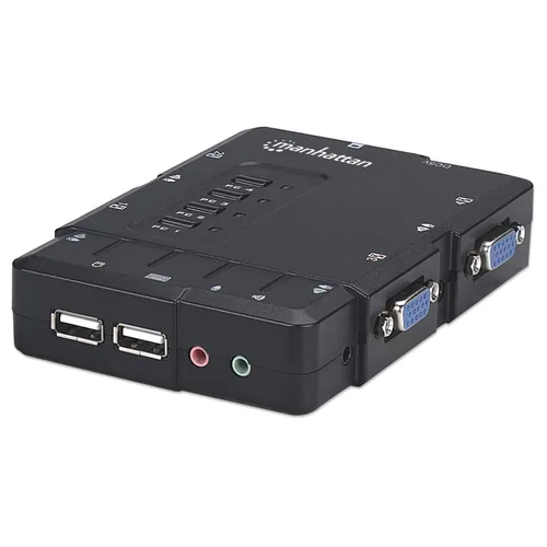 151269 Switch KVM Compacto 4 Puertos - Maneje / controle 4 computadoras USB desde un solo teclado, monitor y ratón MANHATTAN Negro