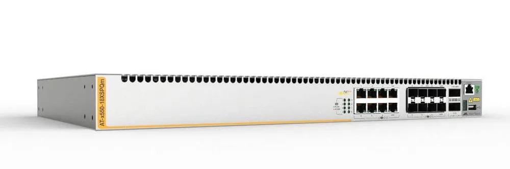 Switch Stackeable Inteligente Capa 3, 8 puertos 1 G / 2.5 G / 5 G / 10 G BaseT PoE+, 8 puertos 1 G / 10 G SFP+ y 2 puertos 40 G QSFP, 240 W ALLIED TELESIS AT-X550-18XSPQM-10