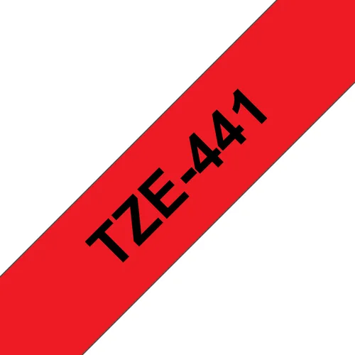 Etiqueta roja continua laminada Brother TZE441 - de 18 mm de ancho x 8 mts de largo. Impresión en negro Transferencia térmica