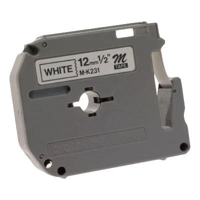 Etiqueta blanca continua plástica no laminada Brother M231 - de 12 mm de ancho x 8 mts de largo. Impresión en negro Térmica directa