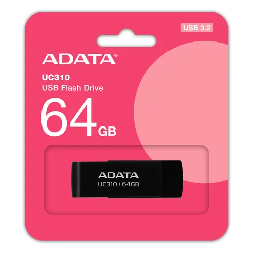 Memoria USB de 64GB UR310 3.2 Gen 1 (retro compatible 3.0 y 2.0) - diseño material reciclado sin tapa. NEGRO. UC310-64G-RBK ADATA 64 GB