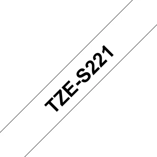 Etiqueta blanca continua laminada con adhesivo super resistente Brother TZES221 - de 9 mm de ancho x 8 mts de largo. Impresión en negro Negro sobre