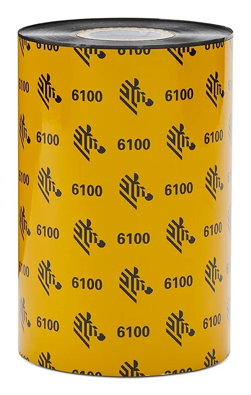 Wax/Resin Ribbon - 110mmx450m (4.33inx1476ft), 6100 (06100BK11045); Standard, 25mm (1in) core, 6/box ZEBRA