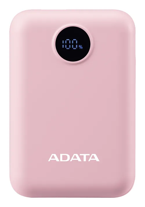 PowerBank ADATA C100 de 10 - 000 mAh. Carga simultánea de 2 dispositivos. Con indicador LED de carga. Color ROSA. PC10022-12PK