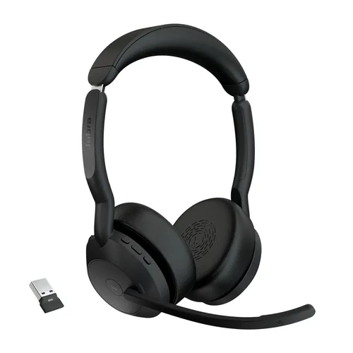 Jabra Evolve2 55 audífonos inalámbricos tipo diadema estéreo con adaptador Bluetooth Link 390a - cancelación activa de ruido y certificación para MS