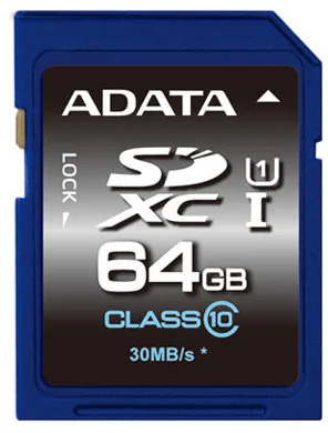 Memoria SD (SDXC) 64GB ADATA CLASE 10 (V10) - Velocidad hasta 100MB/25MB por seg. ASDX64GUICL10-R PREMIER V10 64 GB