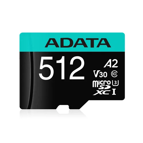 Micro Secure Digital A2 (V30) ADATA Premier Pro - 512 GB, 100 MB/s, 85 MB/s, Negro/Verde, Clase 10 AUSDX512GUI3V30SA2-RA1