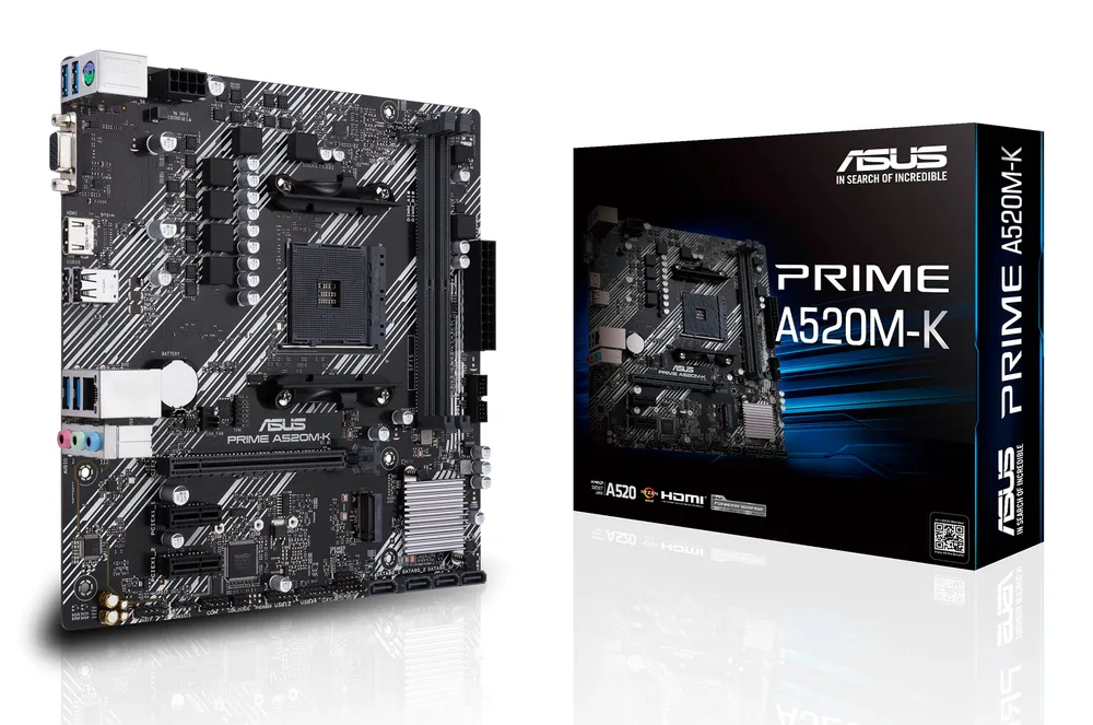 Tarjeta Madre ASUS PRIME A520M-K - micro ATX, AMD, Ryzen AM4, AMD Ryzen™ 5000, 4000 G-Series y 3000 Series, M.2, Ethernet de 1 Gb, HDMI / D-Sub, SATA