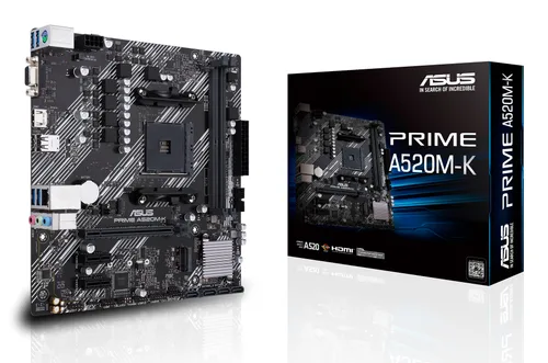 Tarjeta Madre ASUS PRIME A520M-K - micro ATX, AMD, Ryzen AM4, AMD Ryzen™ 5000, 4000 G-Series y 3000 Series, M.2, Ethernet de 1 Gb, HDMI / D-Sub, SATA