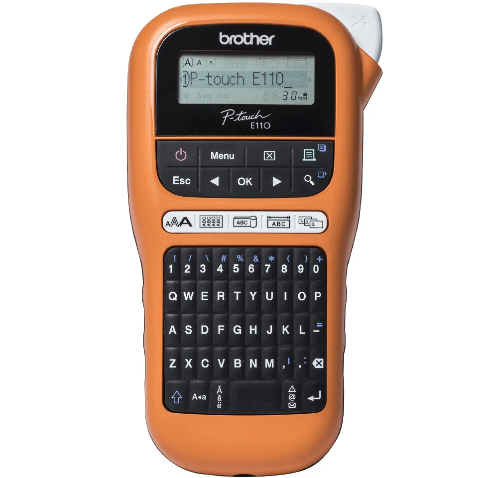 Rotulador industrial Brother P-touch PTE110 - transferencia térmica, maletín, imprime etiquetas laminadas de hasta 12 mm de ancho 20 mm/s