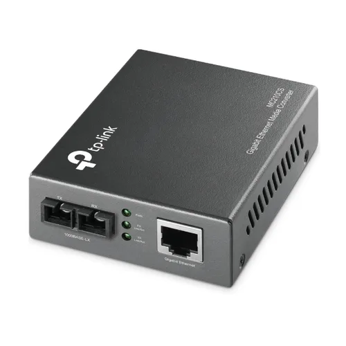 Convertidor Fibra Óptica Monomodo / 1 Puerto RJ45 10/100/1000 Mbps / Puerto Fibra Óptica SC 1000 Mbps / Hasta 20 Km / Plug and Play TP-LINK MC210CS