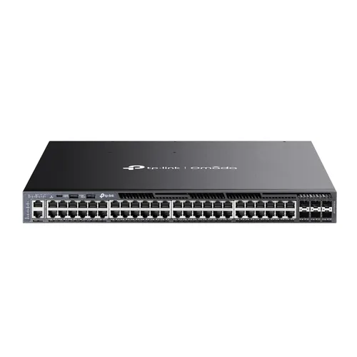 Switch L3 Gestionable Apilable / 48 Puertos Gigabit PoE+ / 6 Ranuras 10G SFP+ / Presupuesto PoE Hasta 1440W / Apilamiento Físico hasta 8 Unidades / Enrutamiento Dinámico OSPF / Gestión Cloud Omada SDN TP-LINK SG6654XHP