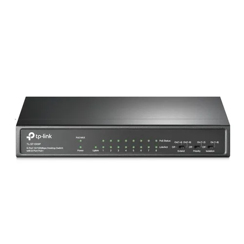 Switch de escritorio de 9 puertos a 10 / 100Mbps con 8 puertos PoE+ TP-LINK Negro TL-SF1009P
