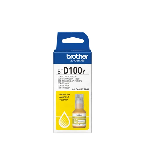 Botella de tinta Brother BTD100Y amarillo - rendimiento aproximado 5, 000 páginas, compatible con DCPT230, DCPT530DW, DCPT730DW, MFCT930DW