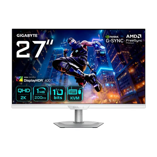 MONITOR GIGABYTE M27Q2 ICE - 27 PULGADAS, PLANO, BLANCO, 2560 x 1440 (QHD) HDMI, DISPLAYPORT, USB-C 2560 x 1440 Pixeles
